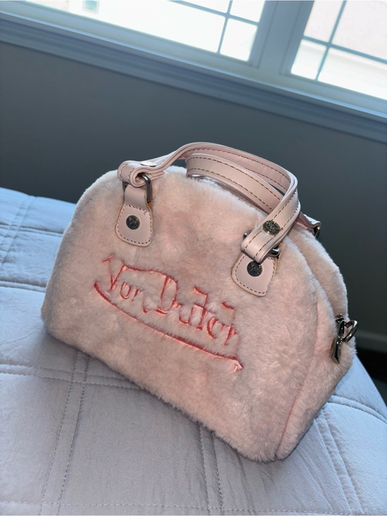 Von Dutch Handbags - VON DUTCH PINK FAUX FUR BOWLING BAG